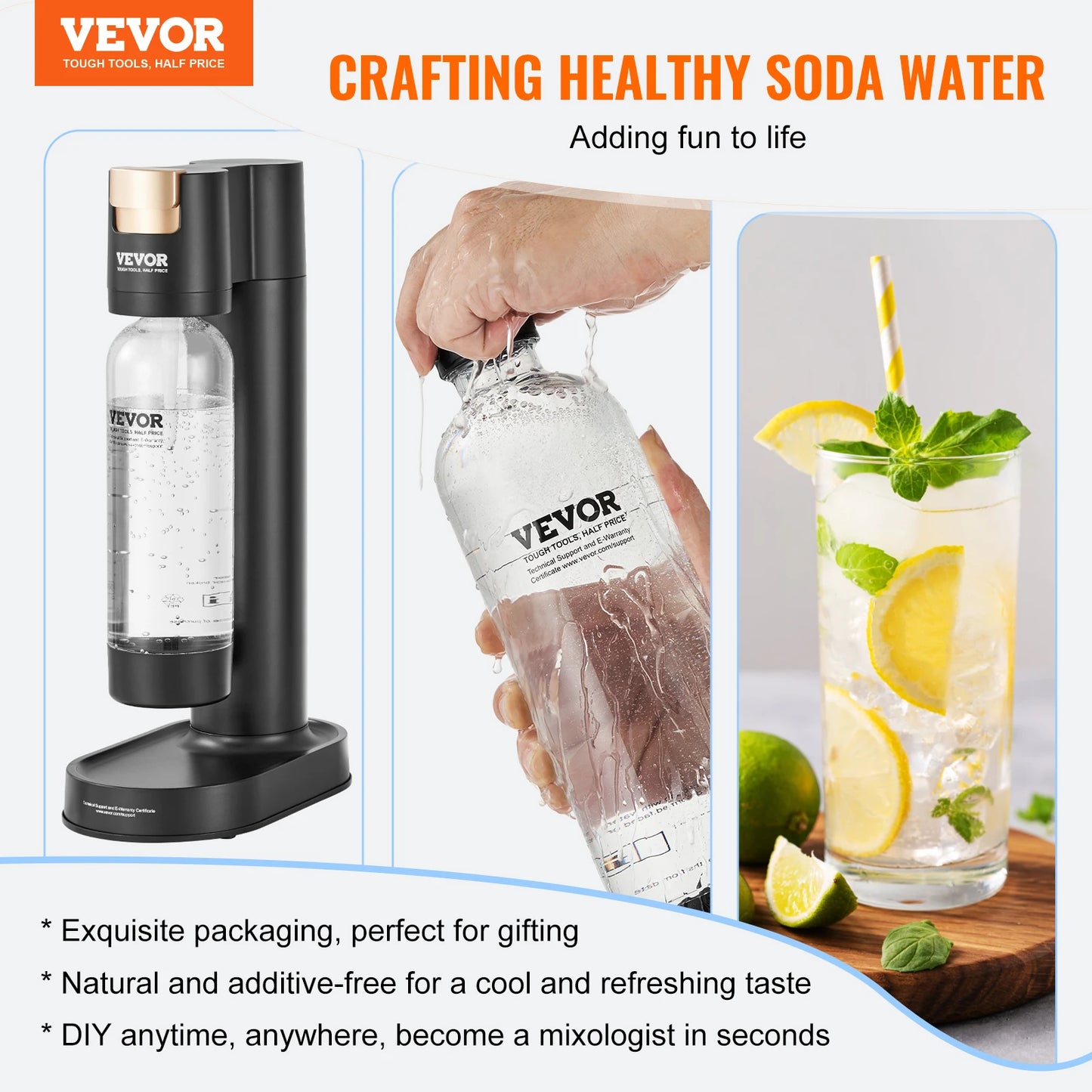 Home Soda Machine with 1L BPA-Free Bottle | No Electricity Needed
