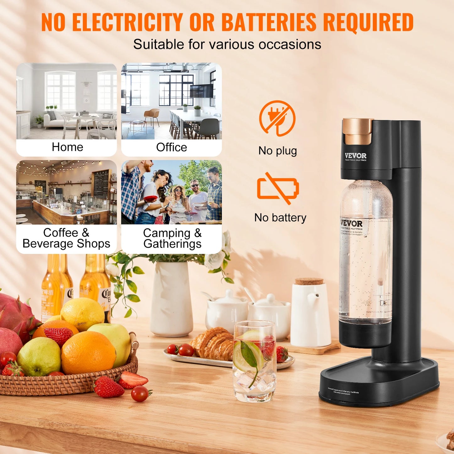 Home Soda Machine with 1L BPA-Free Bottle | No Electricity Needed